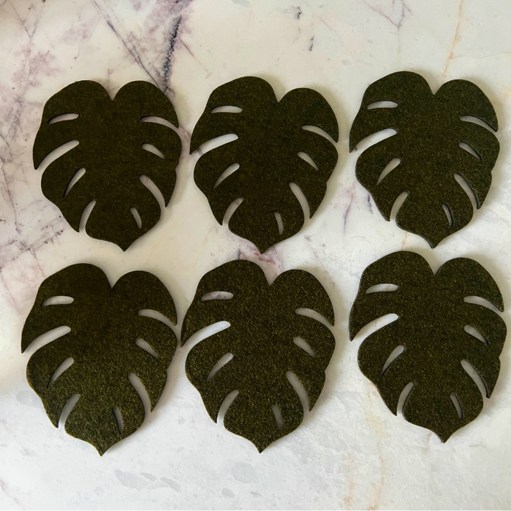 Moss green Palm Leaf Felt Coasters